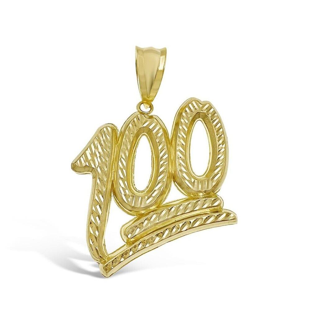 Hundred 100 Emoji Pendant Charm 10k Yellow Gold 1.4"